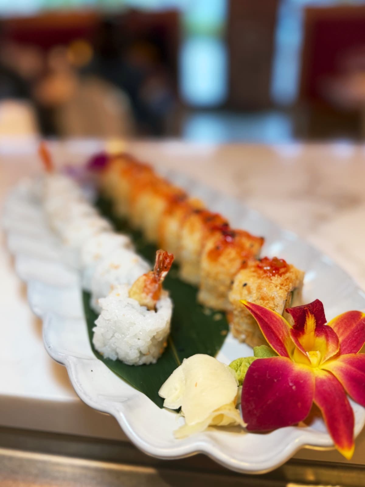 Sushi, nigiri and sashimi plated at Shiki